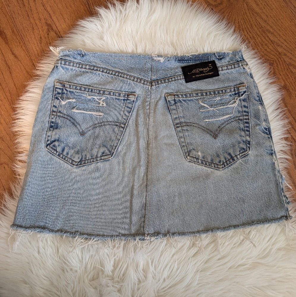 Ed Hardy Reworked Y2k Levi's Denim Mini Skirt 30 - Picture 2 of 8